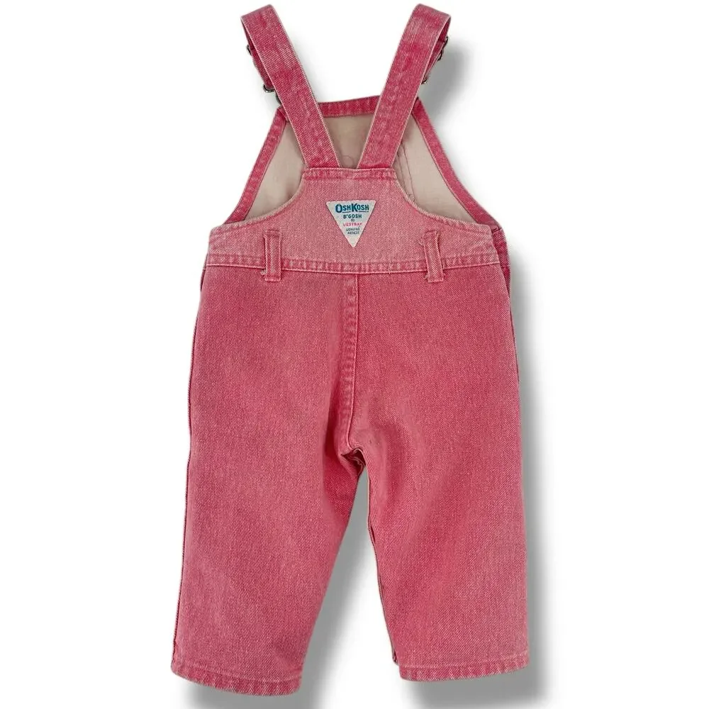Vtg Osh Kosh B'Gosh Vestback Pink Acid Wash Pleated Overall Bibs Size 12 Months